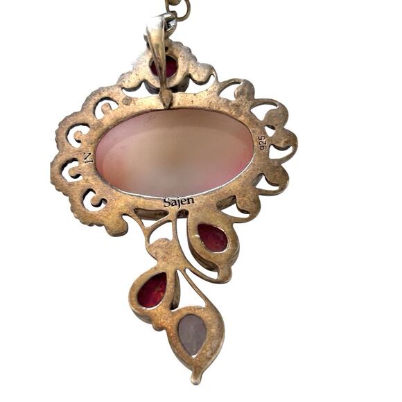 Sajen 925 Sterling Pink Druzy Pendant w/ Amethyst & Opal Triplets On 925 Chain - Picture 3 of 9